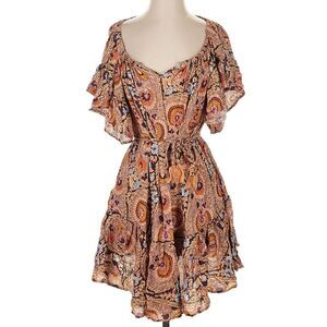 Cynthia Rowley BOHO Paisley Dress Size Small Sundress Hippie Ruffle Mini Spring